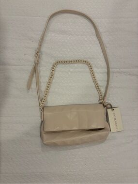 Antik Kraft Beige Quilted Flap Crossbody Bag with Chain Handle